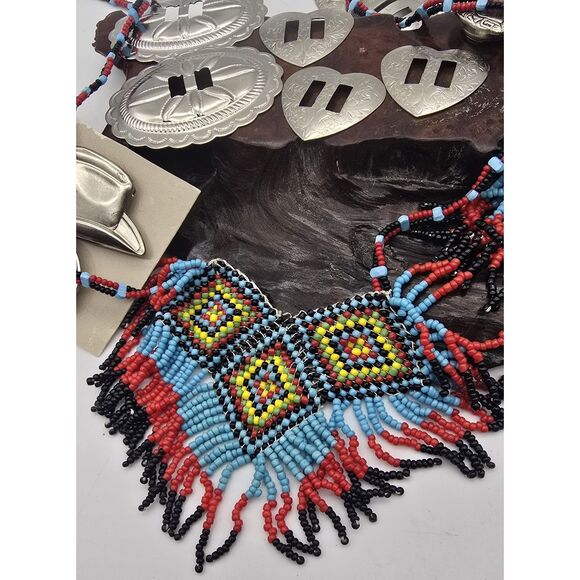 Vtg Native American Style Seed Bead Jewelry, Shank Buttons, Concho, Craft.. - Picture 2 of 16